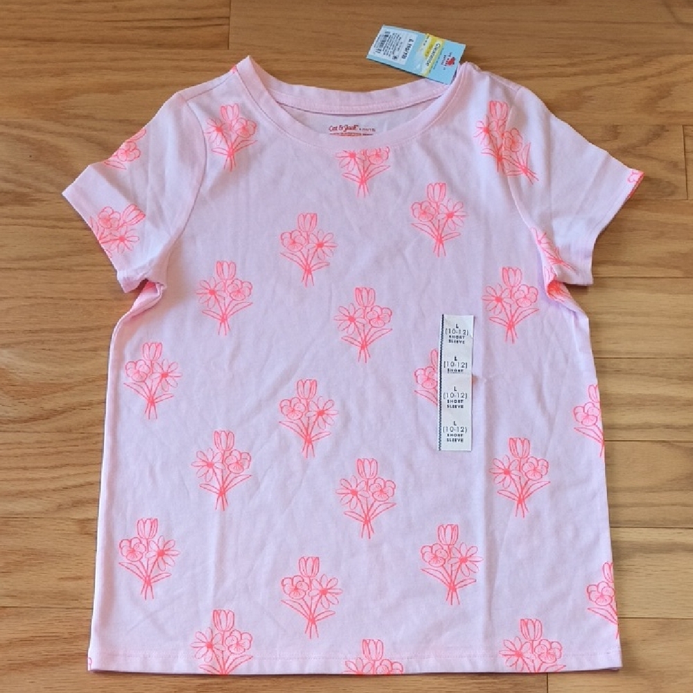 Cat & Jack Light Pink Floral Kids Tee Size L 10/12 NWT